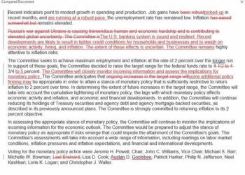 A comparison of the changes from February to March statements