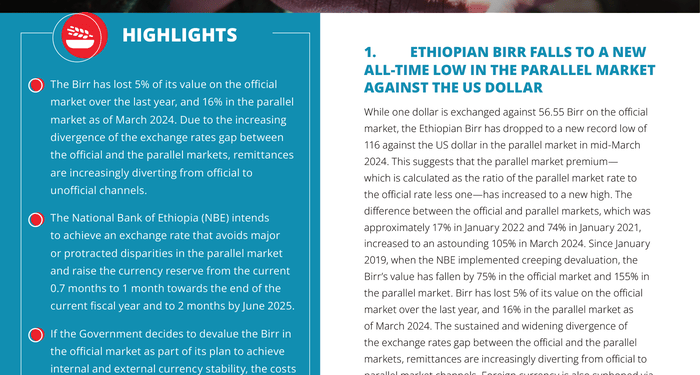 WFP Ethiopia Market Watch: Currency Exchange Rate and Food Security – April 2024 – Ethiopia