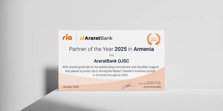 AraratBank Earns RIA Money Transfer’s Partner of the Year in Armenia for the Seventh Consecutive Year